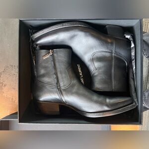 Saint Laurent Lukas Black Leather Zipper Boots